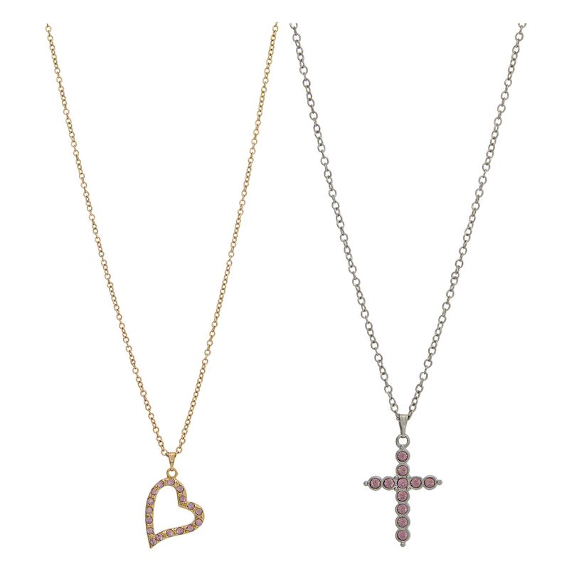 Alexandrite June Birthstone 2pc Pendant Necklace Set Gold Heart Silver Cross 13$